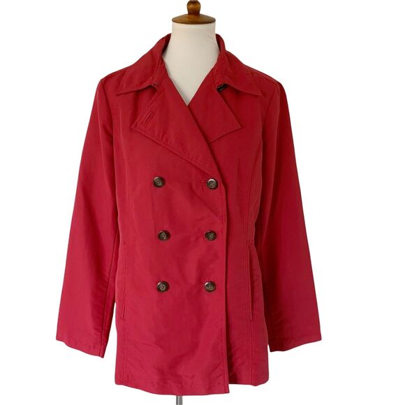 Eddie Bauer Women's Nylon Double Breasted Peacoat Jacket Coat M Medium Berry Red - Picture 1 of 12